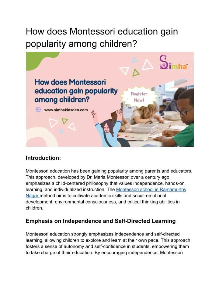 how does montessori education gain popularity