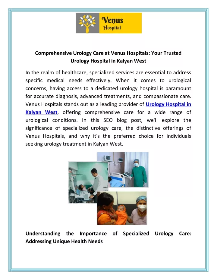 comprehensive urology care at venus hospitals