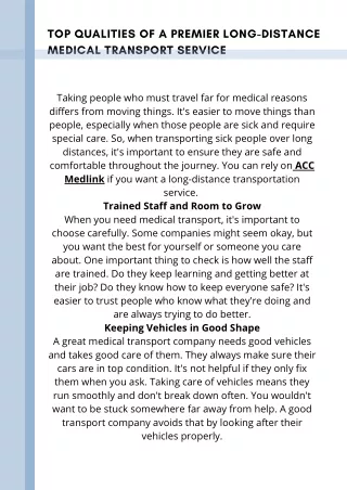Top Qualities of a Premier Long-Distance Medical Transport Service