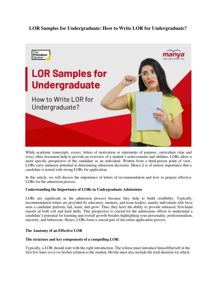 lor samples for undergraduate how to write