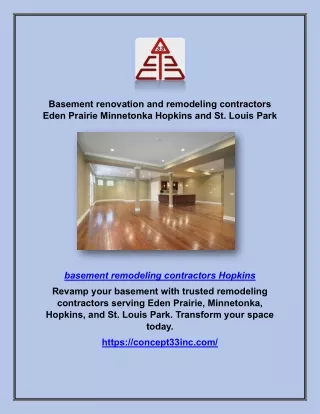 Basement renovation and remodeling contractors Eden Prairie Minnetonka Hopkins and St