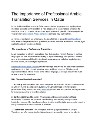 The Importance of Professional Arabic Translation Services in Qatar
