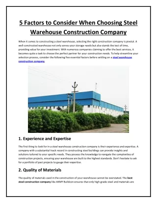 5 Factors to Consider When Choosing Steel Warehouse Construction Company