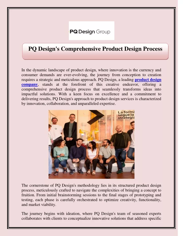 pq design s comprehensive product design process