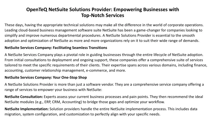 openteq netsuite solutions provider empowering businesses with top notch services