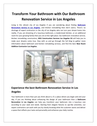 Bathroom Renovation Service In Los Angeles - Progressive Builders