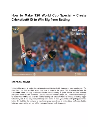 How to Make T20 World Cup Special – Create Cricketbet9 ID to Win Big from Betting