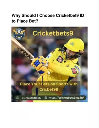 Why Should I Choose Cricketbet9 ID to Place Bet?