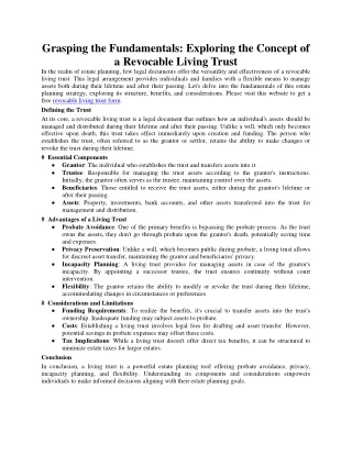 Grasping the Fundamentals: Exploring the Concept of a Revocable Living Trust