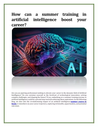 How can a summer training in artificial intelligence boost your career