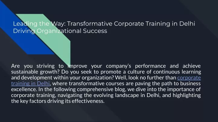 leading the way transformative corporate training