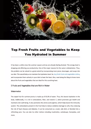 Top Fresh Fruits and Vegetables to Keep You Hydrated in Summer