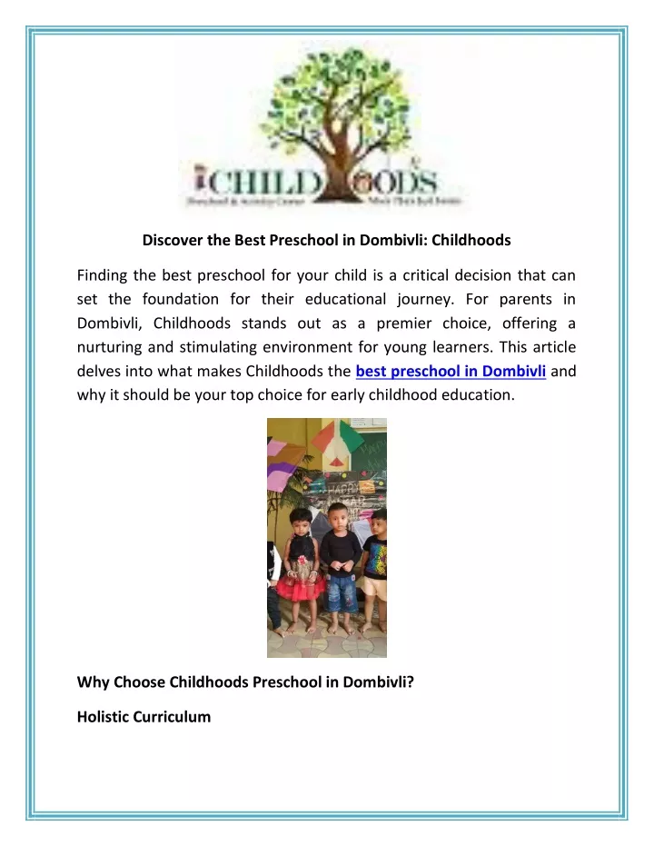 discover the best preschool in dombivli childhoods