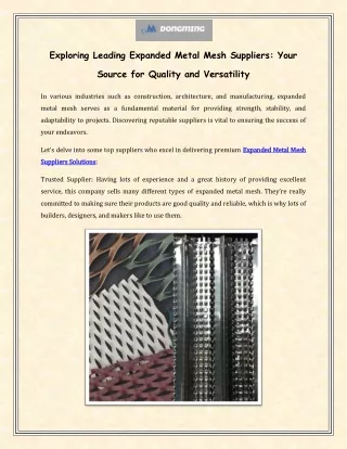 Exploring Leading Expanded Metal Mesh Suppliers: Your Source for Quality and Versatility