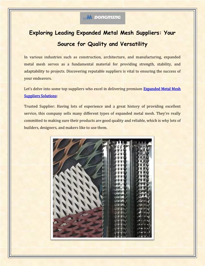 exploring leading expanded metal mesh suppliers