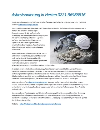 Asbestsanierung in Herten 0221-96986816