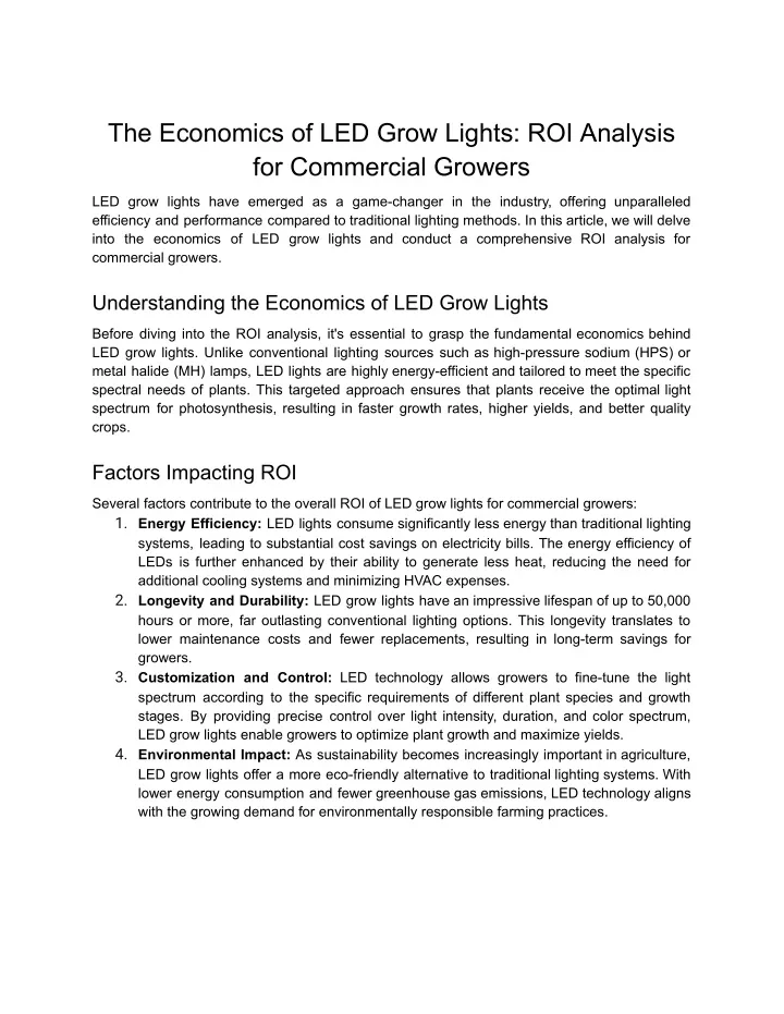 the economics of led grow lights roi analysis