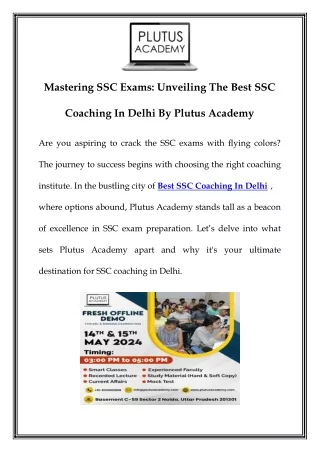 Top-Rated SSC Coaching in Delhi: Plutus Academy's Expert Guidance