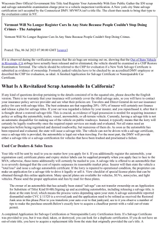 Failure Salvage & Non-repairable Vehicles California Dmv