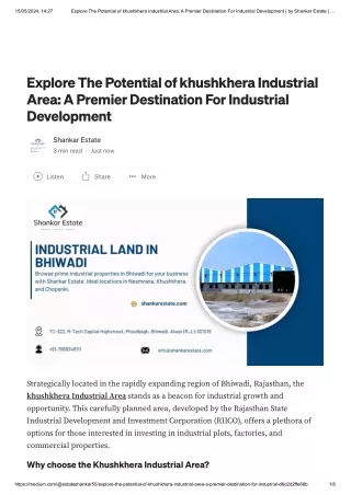 Explore The Potential of khushkhera Industrial Area_ A Premier Destination For Industrial Development
