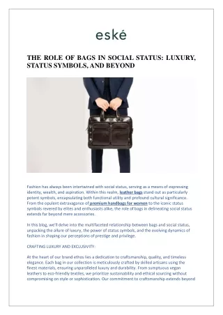 THE ROLE OF BAGS IN SOCIAL STATUS: LUXURY, STATUS SYMBOLS, AND BEYOND