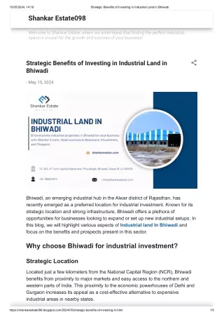 Strategic Benefits of Investing in Industrial Land in Bhiwadi