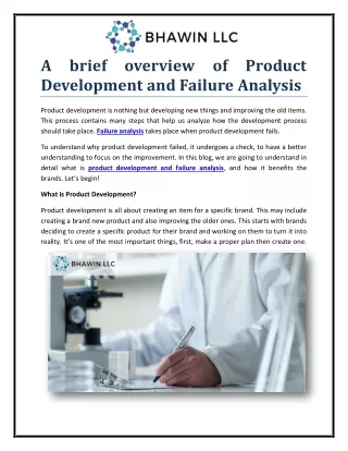 A brief overview of Product Development and Failure Analysis
