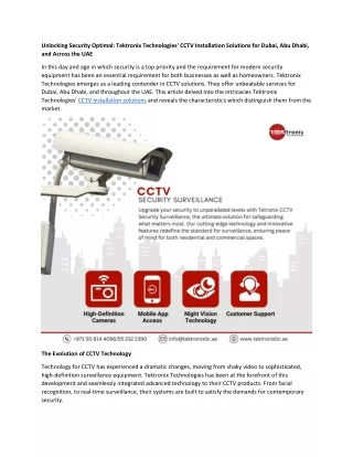 Tektronix Technologies' CCTV Installation Solutions in Dubai, Abu Dhabi, and Across the UAE