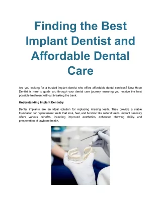 Finding the Best Implant Dentist and Affordable Dental Care