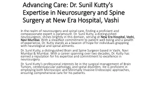Advancing Care: Dr. Sunil Kutty's Expertise in Neurosurgery and Spine Surgery