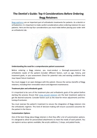The Dentist's Guide: Top 4 Considerations Before Ordering Begg Retainers