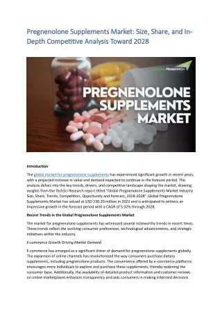 Pregnenolone Supplements Market: Size, Share, and In-Depth Competitive Analysis