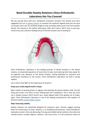 Need Durable Hawley Retainers China Orthodontic Laboratory Has You Covered