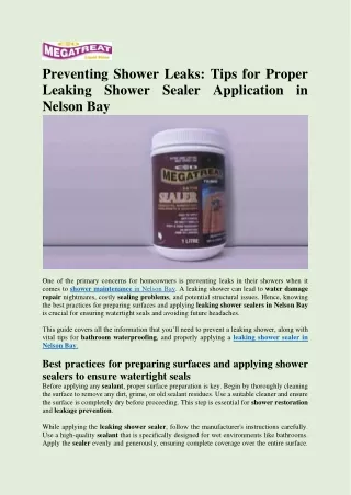 Tips for Proper Leaking Shower Sealer Application in Nelson Bay
