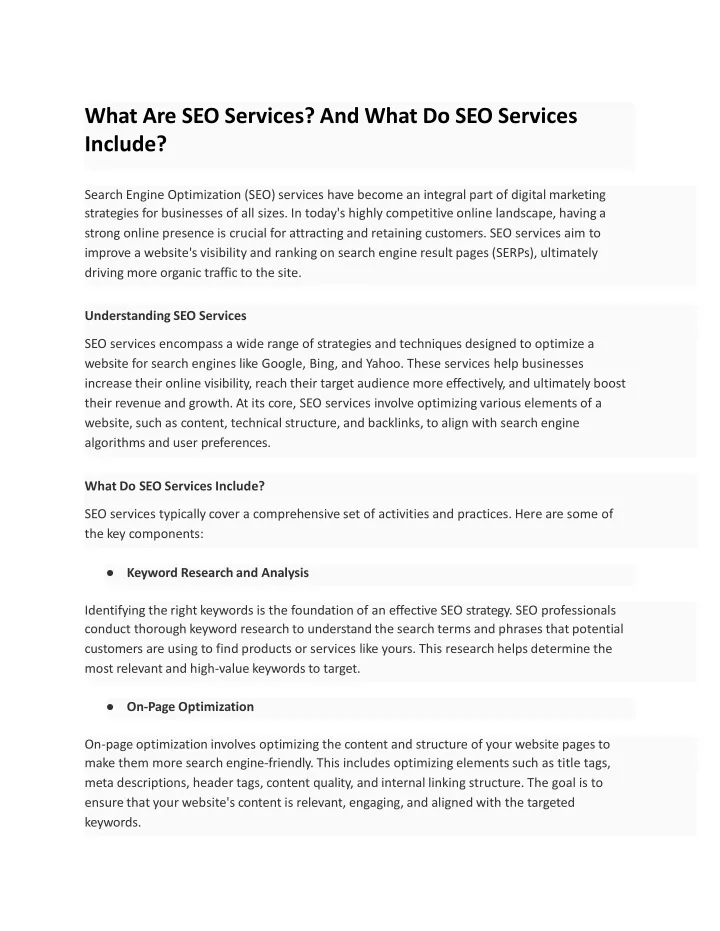 what are seo services and what do seo services