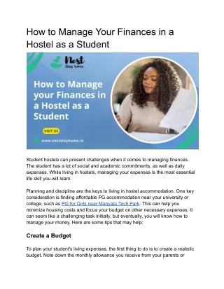 How to Manage Your Finances in a Hostel as a Student