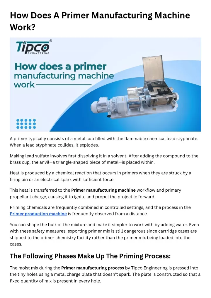 how does a primer manufacturing machine work