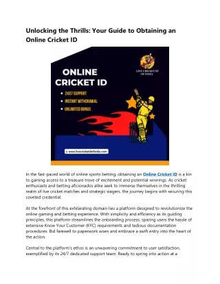 Unlocking the Thrills: Your Guide to Obtaining an Online Cricket ID