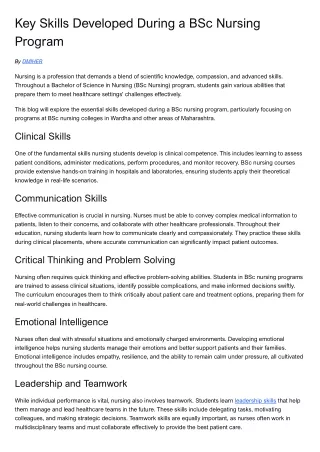 Key Skills Developed During a BSc Nursing Program