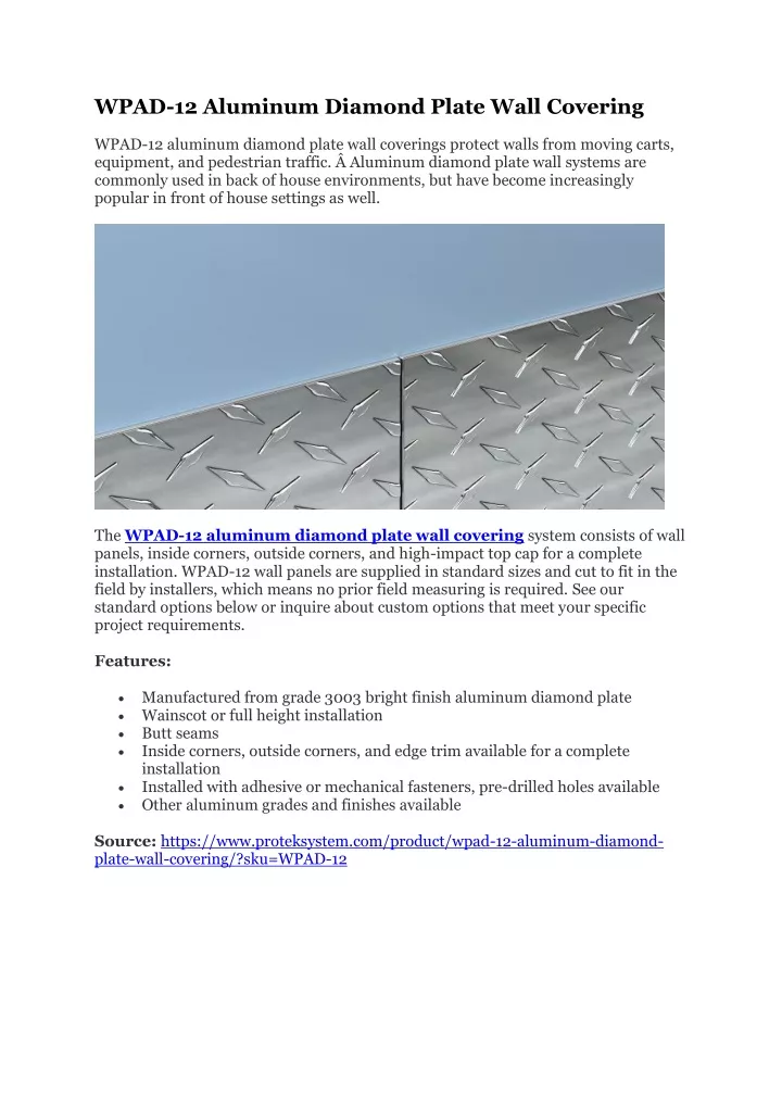 wpad 12 aluminum diamond plate wall covering