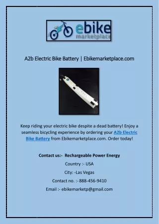 A2b Electric Bike Battery | Ebikemarketplace.com