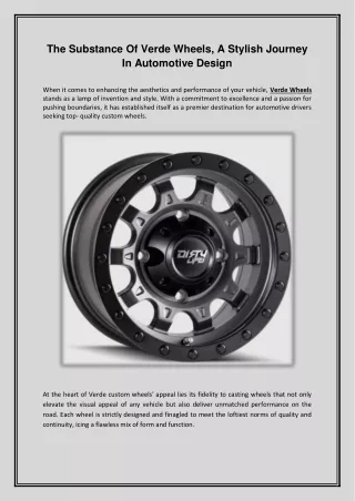 The Substance Of Verde Wheels, A Stylish Journey In Automotive Design