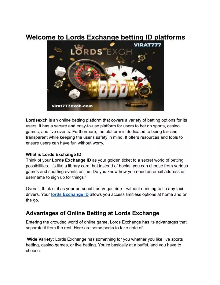 welcome to lords exchange betting id platforms