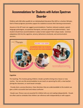 Accommodations for Students with Autism Spectrum Disorder
