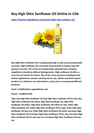 Buy High Oleic Sunflower Oil Online In USA