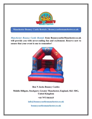 Manchester Bouncy Castle Rentals  Bouncycastlesmanchester.co.uk