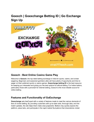 Goexch _ Goexchange Betting ID _ Go Exchange Sign Up