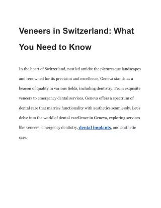 The Cost of Veneers in Switzerland: A Detailed Breakdown