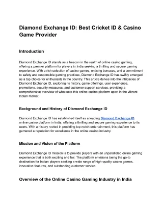 Diamond Exchange ID_ Best Cricket ID & Casino Game Provider
