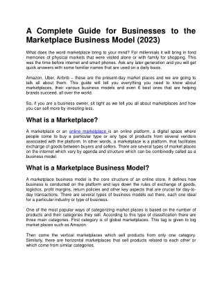 A Complete Guide for Businesses to the Marketplace Business Model